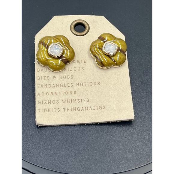 * Anthropologie Mod Brownish Green Floral Opal Post Stud Earrings New - Picture 7 of 7